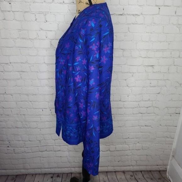 Vintage 90s Dark Botanical Cottagecore Purple Leslie Fay Blouson Jacket - Picture 3 of 13